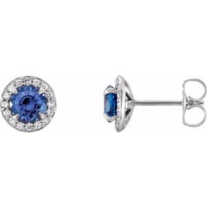 Natural Blue Sapphire And 1/8 Ctw Natural Diamond Earrings