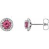 14K White 4 mm Natural Pink Tourmaline & 1/10 CTW Natural Diamond Earrings