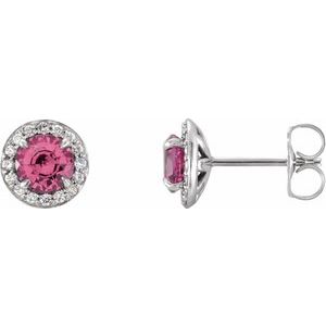 Natural Pink Tourmaline And 1/6 Ctw Natural Diamond Earrings