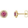 14K Yellow 4.5 mm Natural Pink Tourmaline & 1/6 CTW Natural Diamond Earrings