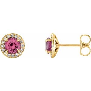 Natural Pink Tourmaline And 1/6 Ctw Natural Diamond Earrings