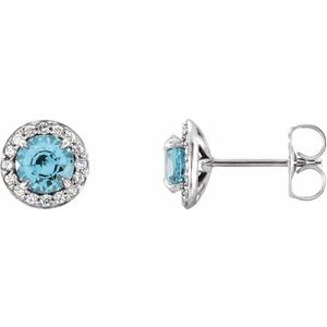 Natural Blue Zircon And 1/6 Ctw Natural Diamond Earrings