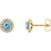 14K Yellow 5 mm Natural Blue Zircon & 1/8 CTW Natural Diamond Earrings