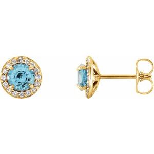 Natural Blue Zircon And 1/6 Ctw Natural Diamond Earrings