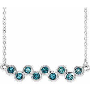 Platinum Natural Aquamarine Bezel-Set Bar 16-18″ Necklace