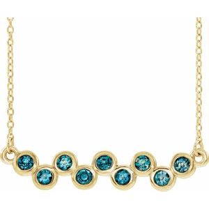 14K Yellow Natural Aquamarine Bezel-Set Bar 16-18″ Necklace