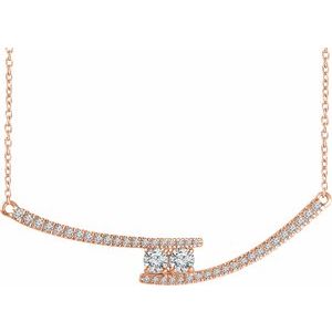 14K Rose 3/8 CTW Natural Diamond Two-Stone Bar 16-18″ Necklace