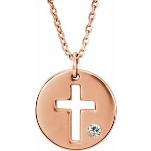 .03 Ctw Natural Diamond Pierced Cross Disc Necklace