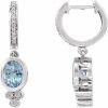 Natural Aquamarine And 1/6 Ctw Natural Diamond Dangle Hoop  Earrings