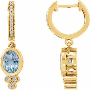 Natural Aquamarine And 1/6 Ctw Natural Diamond Dangle Hoop  Earrings