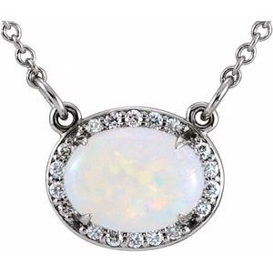 Natural Opal And .07 Ctw Natural Diamond 16 1/2 Inch Necklace