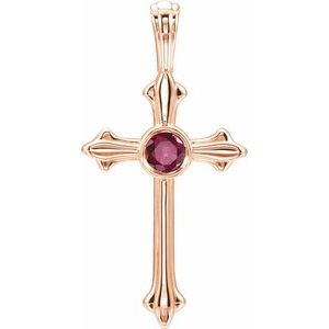 14K Rose Natural Ruby Cross Pendant