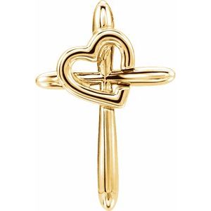 14K Yellow Cross with Heart Pendant