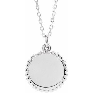 14K White Engravable Beaded Disc 16-18″ Necklace