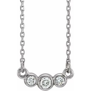 14K White 1/8 CTW Natural Diamond Three-Stone 16-18″ Necklace