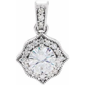 14K White 6 mm Forever One™ Lab-Grown Moissanite & 1/6 CTW Natural Diamond Pendant