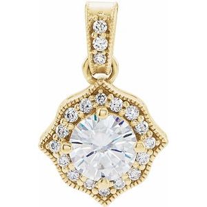 14K Yellow 6 mm Forever One™ Lab-Grown Moissanite & 1/6 CTW Natural Diamond Pendant