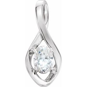 14K White 7×5 mm Forever One™ Lab-Grown Colorless Moissanite Pendant