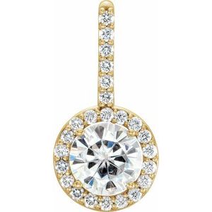 14K Yellow 6.5 mm Round Forever One™ Lab-Grown Moissanite & 1/4 CTW Natural Diamond Pendant