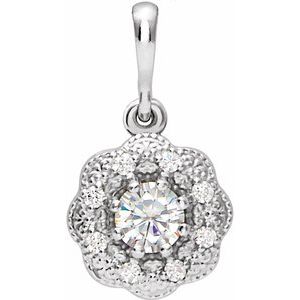 14K White 4 mm Round Forever One™ Lab-Grown Moissanite & .06 CTW Natural Diamond Pendant