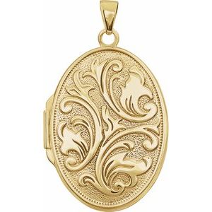 14K Yellow Embossed Oval Locket