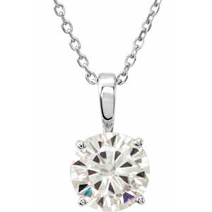 14K White 6 mm Round Forever One™ Lab-Grown Moissanite 18″ Necklace