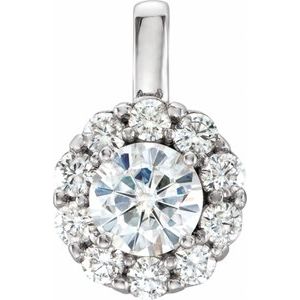 14K White 6.5 mm Forever One™ Colorless Lab-Grown Moissanite & 5/8 CTW Natural Diamond Pendant