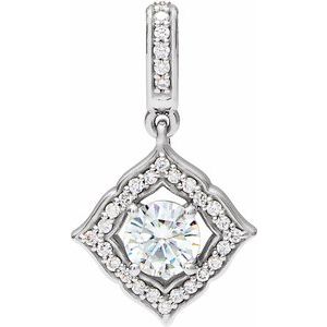 14K White 5 mm Forever One™ Lab-Grown Moissanite & 1/8 CTW Natural Diamond Pendant