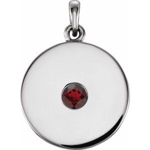 14K White Natural Mozambique Garnet Disc Pendant