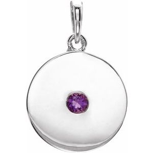 14K White Natural Amethyst Disc Pendant