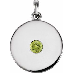 Sterling Silver Natural Peridot Disc Pendant