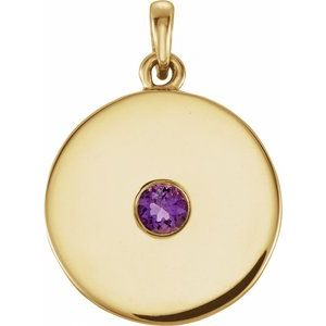 14K Yellow Natural Amethyst Disc Pendant