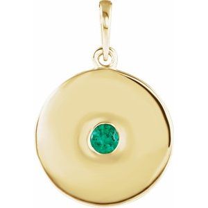 14K Yellow Natural Emerald Disc Pendant