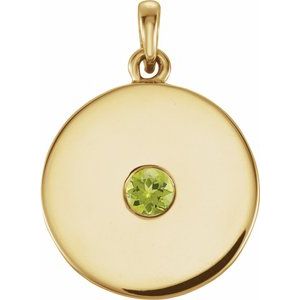 14K Yellow Natural Peridot Disc Pendant