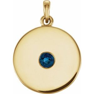 14K Yellow Natural Blue Sapphire Disc Pendant