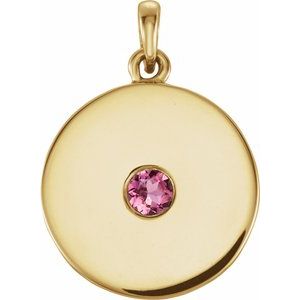 14K Yellow Natural Pink Tourmaline Disc Pendant