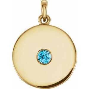 Natural Blue Zircon Disc Pendant