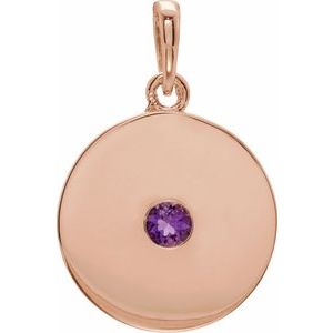 14K Rose Natural Amethyst Disc Pendant