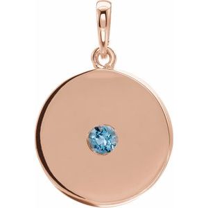 14K Rose Natural Aquamarine Disc Pendant