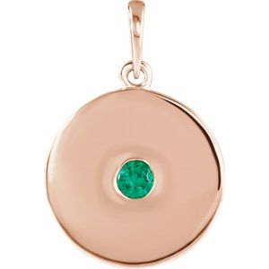 14K Rose Natural Emerald Disc Pendant