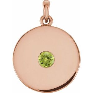 14K Rose Natural Peridot Disc Pendant