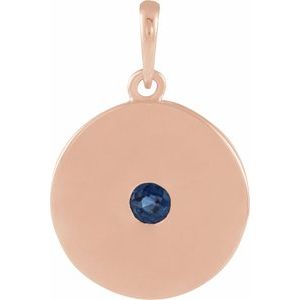 14K Rose Natural Blue Sapphire Disc Pendant