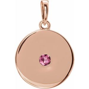 14K Rose Natural Pink Tourmaline Disc Pendant