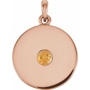 14K Rose Natural Citrine Disc Pendant