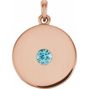 14K Rose Natural Blue Zircon Disc Pendant