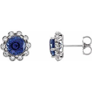 Lab-Grown Blue Sapphire And 1/4 Ctw Natural Diamond Earrings