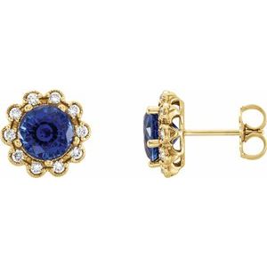 Lab-Grown Blue Sapphire And 1/4 Ctw Natural Diamond Earrings