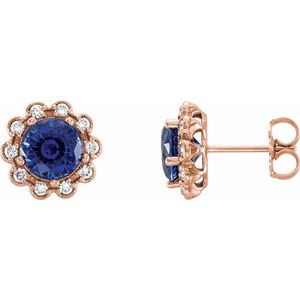 Lab-Grown Blue Sapphire And 1/4 Ctw Natural Diamond Earrings