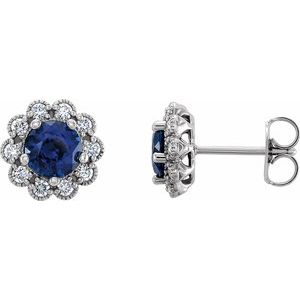 Lab-Grown Blue Sapphire And 1/4 Ctw Natural Diamond Earrings