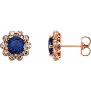 Lab-Grown Blue Sapphire And 1/4 Ctw Natural Diamond Earrings